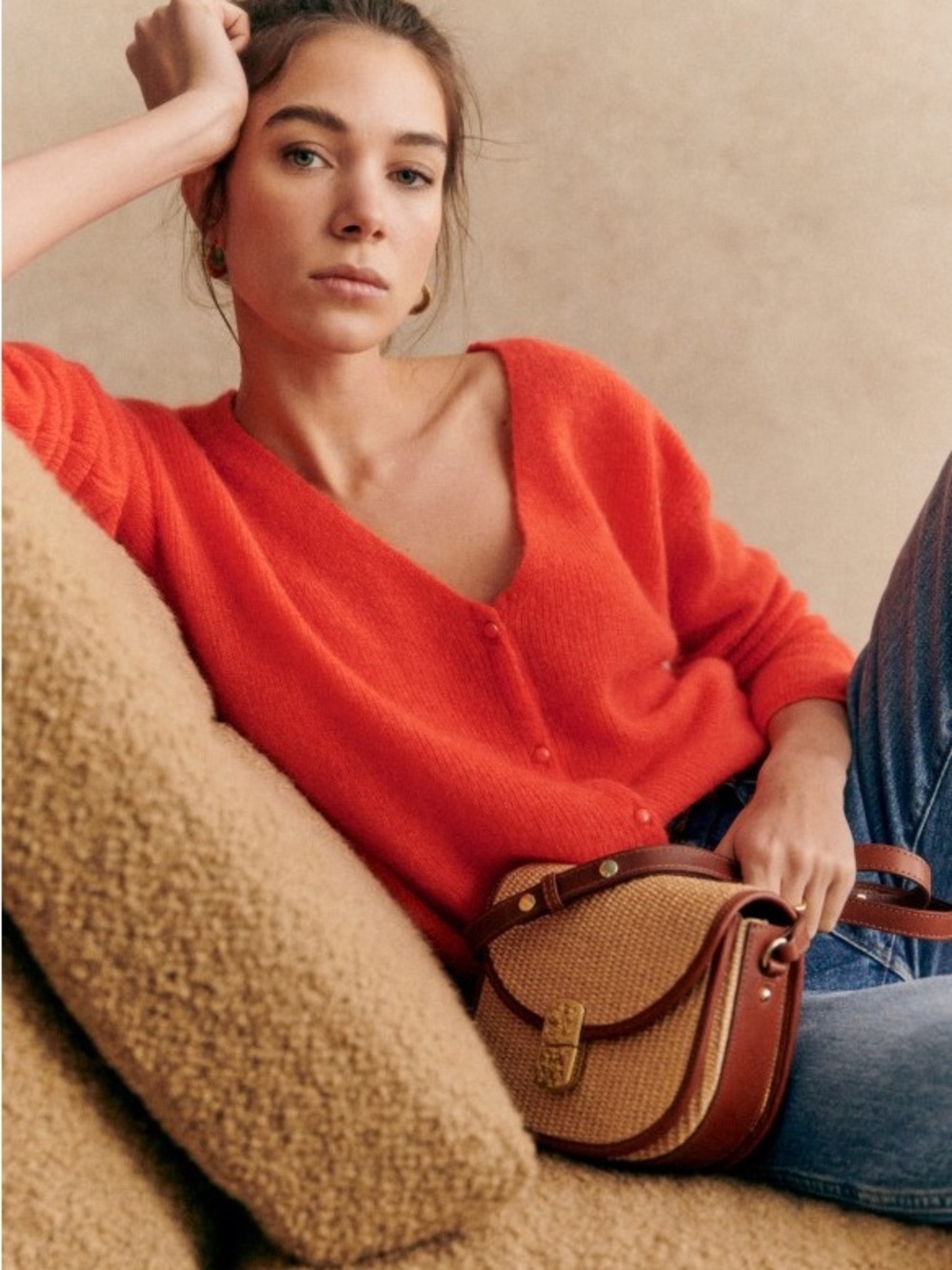 Sézane Barry Cardigan Tangerine Orange Mohair Alpaca Sweater